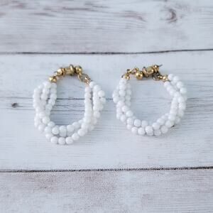 Vintage Napier Stud Earrings Statement White Large